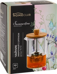 Чайник заварочный HOMECLUB Summertime, с ситечком, стекло, бамбук, 800мл, Арт. YN-TI4