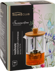 Чайник заварочный HOMECLUB Summertime, с ситечком, стекло, бамбук, 800мл, Арт. YN-TI4