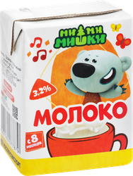 Молоко ультрапастеризованное для детского питания МИ-МИ-МИШКИ Крепыш 3,2%, с 8 месяцев, без змж, 206г