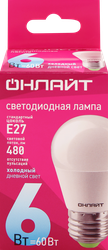 Изображение товара Лампа светодиодная ОНЛАЙТ Шар 6Вт E27 холодный, Арт. 61138