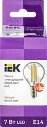 Лампа IEK LED шар 7Вт, 230В, 3000К, цоколь Е14 360, Арт. LLF-G45-7-230-30-E14-CL