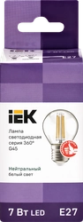 Лампа IEK LED шар 7Вт, 230В, 4000К, цоколь Е27 360, Арт. LLF-G45-7-230-40-E27-CL