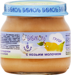 Пюре фруктово-молочное БИБИКОЛЬ Груша с козьим молочком, с 6 месяцев, 80г