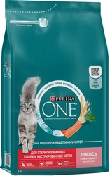 Корм сухой для кошек PURINA ONE с высоким содержанием лосося, для стерилизованных, 3кг