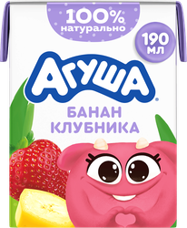 Изображение товара Молочный коктейль детский АГУША Банан, клубника 2%, без змж, 190мл