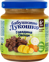 Пюре мясо-овощное БАБУШКИНО ЛУКОШКО Рагу овощное с говядиной, с 6 месяцев, 100г