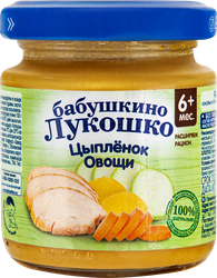 Пюре мясо-овощное БАБУШКИНО ЛУКОШКО Рагу овощное с цыпленком, с 6 месяцев, 100г