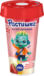 Изображение товара Йогурт питьевой РАСТИШКА Бананово-клубничное мороженое 2,8%, без змж, 190г