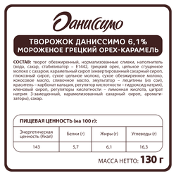 Продукт творожный ДАНИССИМО Мороженое, грецкий орех, карамель 6,1%, без змж, 130г
