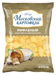 Чипсы картофельные МОСКОВСКИЙ КАРТОФЕЛЬ Хрустящие рифленые со вкусом белые грибы в сливочном соусе, 120г