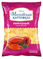 Чипсы картофельные МОСКОВСКИЙ КАРТОФЕЛЬ Хрустящие рифленые со вкусом камчатский краб, 120г