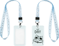 Бейдж вертикальный MESHU Cat day, 11х7см, лента с карабином, 3D печать