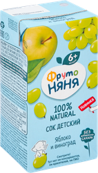 Сок фруктовый ФРУТОНЯНЯ Яблоко, виноград, с 6 месяцев, 200мл