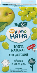 Сок фруктовый ФРУТОНЯНЯ Яблоко, виноград, с 6 месяцев, 200мл