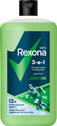 Гель для душа, умывания и шампунь мужской REXONA MEN Дикий лайм 3в1, 750мл