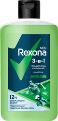 Гель для душа, умывания и шампунь мужской REXONA MEN Дикий лайм 3в1, 490мл