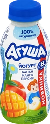 Йогурт питьевой детский АГУША Банан, манго, персик 2,7%, с 8 месяцев, без змж, 180г