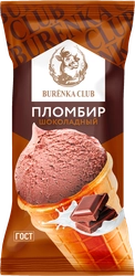 Мороженое BURЁNKA CLUB Пломбир шоколадный 15%, без змж, вафельный стаканчик, 80г