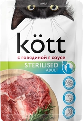 Корм консервированный для кошек KOTT с говядиной в соусе, для стерилизованных, 75г