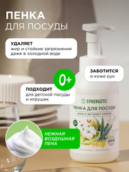 Пенка для мытья посуды SYNERGETIC Алоэ и экстракт хлопка, 500мл