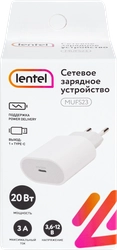 Сетевое зарядное устройство LENTEL 20Вт, Type-C, Арт. MUFS23