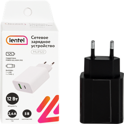 Сетевое зарядное устройство LENTEL 12Вт, USB/Type-C, Арт. MUFS22