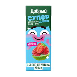 Изображение товара Напиток сокосодержащий ДОБРЫЙ Active kid Яблоко, клубника, 0.2л