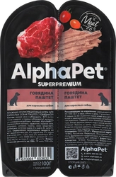 Корм влажный для собак ALPHAPET Superpemium паштет с говядиной, 100г