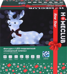 Изображение товара Фигура светодиодная HOMECLUB Северный олень 40LED холодный белый 30см, на батарейках, IP44, Арт. WPS230255