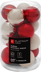 Набор елочных шаров PLATINUM CHOICE 3,5см, стекло, красный/белый/серебро, Арт. W1649, 16шт