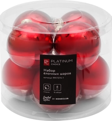 Набор елочных шаров PLATINUM CHOICE 7см, стекло, красный, Арт. 9917374-1, 8шт