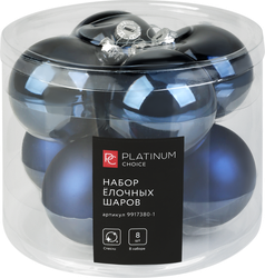 Изображение товара Набор елочных шаров PLATINUM CHOICE 7см, стекло, синий, Арт. 9917380-1, 8шт