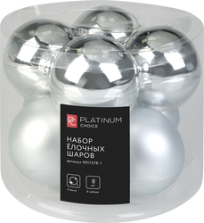 Изображение товара Набор елочных шаров PLATINUM CHOICE 7см, стекло, серебристый, Арт. 9917378-1, 8шт