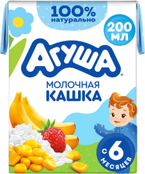 Изображение товара Каша рисово-кукурузная детская АГУША Вставай-ка молочная 2%, с бананом и земляникой, с 6 месяцев, 200мл