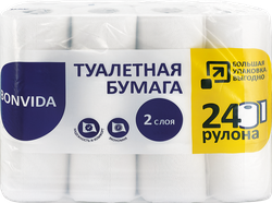 Изображение товара Бумага туалетная BONVIDA белая, 2-слоя, 24шт