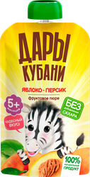 Изображение товара Пюре фруктовое ДАРЫ КУБАНИ Яблоко и персик, с 5 месяцев, 90г