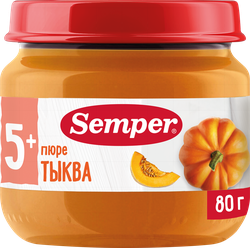 Изображение товара Пюре овощное SEMPER Тыква, с 5 месяцев, 80г