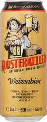 Пиво светлое KLOSTERKELLER Weizenbier пшеничное нефильтр. паст. неосв. алк.5,4% жб