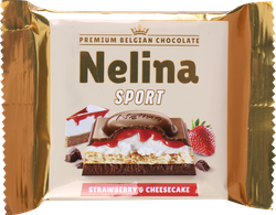 Изображение товара Шоколад молочный NELINA Sport со вкусом чизкейка, клубничной начинкой и печеньем, 55г