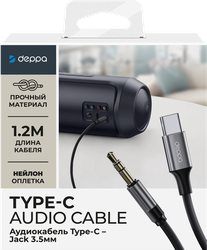 Изображение товара Аудиокабель AUX DEPPA Type-C–Jack3,5мм, 1,2м, нейлон, черный, Арт. 72403