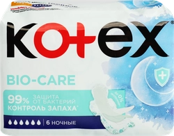 Прокладки гигиенические KOTEX Bio-care ночные, 6шт