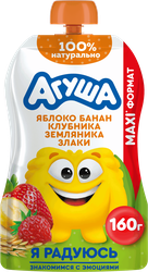 Изображение товара Пюре фруктово-злаковое детское АГУША Яблоко, банан, клубника и земляника со злаками, с 12 месяцев, 160г