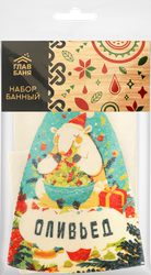 Набор для бани и сауны ГЛАВБАНЯ Новогодний, шапка и коврик, Арт. Б32404