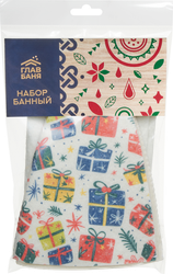 Набор для бани и сауны ГЛАВБАНЯ Новогодний, шапка и коврик, Арт. Б32404