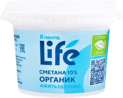 Сметана ЛЕНТА LIFE 10%, без змж, 180г