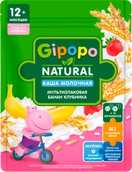 Каша мультизлаковая GIPOPO Natural молочная, с бананом и клубникой, с 12 месяцев, 200г