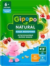 Каша мультизлаковая GIPOPO Natural молочная, с яблоком и вишней, с 6 месяцев, 170г