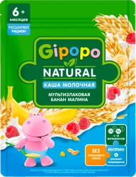 Каша мультизлаковая GIPOPO Natural молочная, с бананом и малиной, с 6 месяцев, 170г