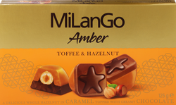 Изображение товара Конфеты SOLEN Milango amber с фундуком, карамельной нугой и молочным шоколадом, 125г