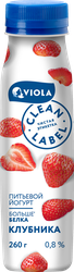 Изображение товара Йогурт питьевой VIOLA Clean Label с клубникой 0,8%, без змж, 260г